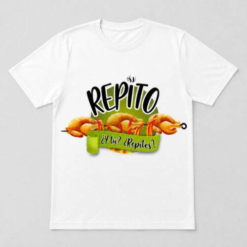 Camiseta blanca con logo de Asador de Pollos Repito