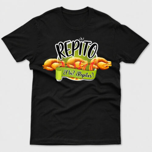 Camiseta negra con logo de Asador de Pollos Repito